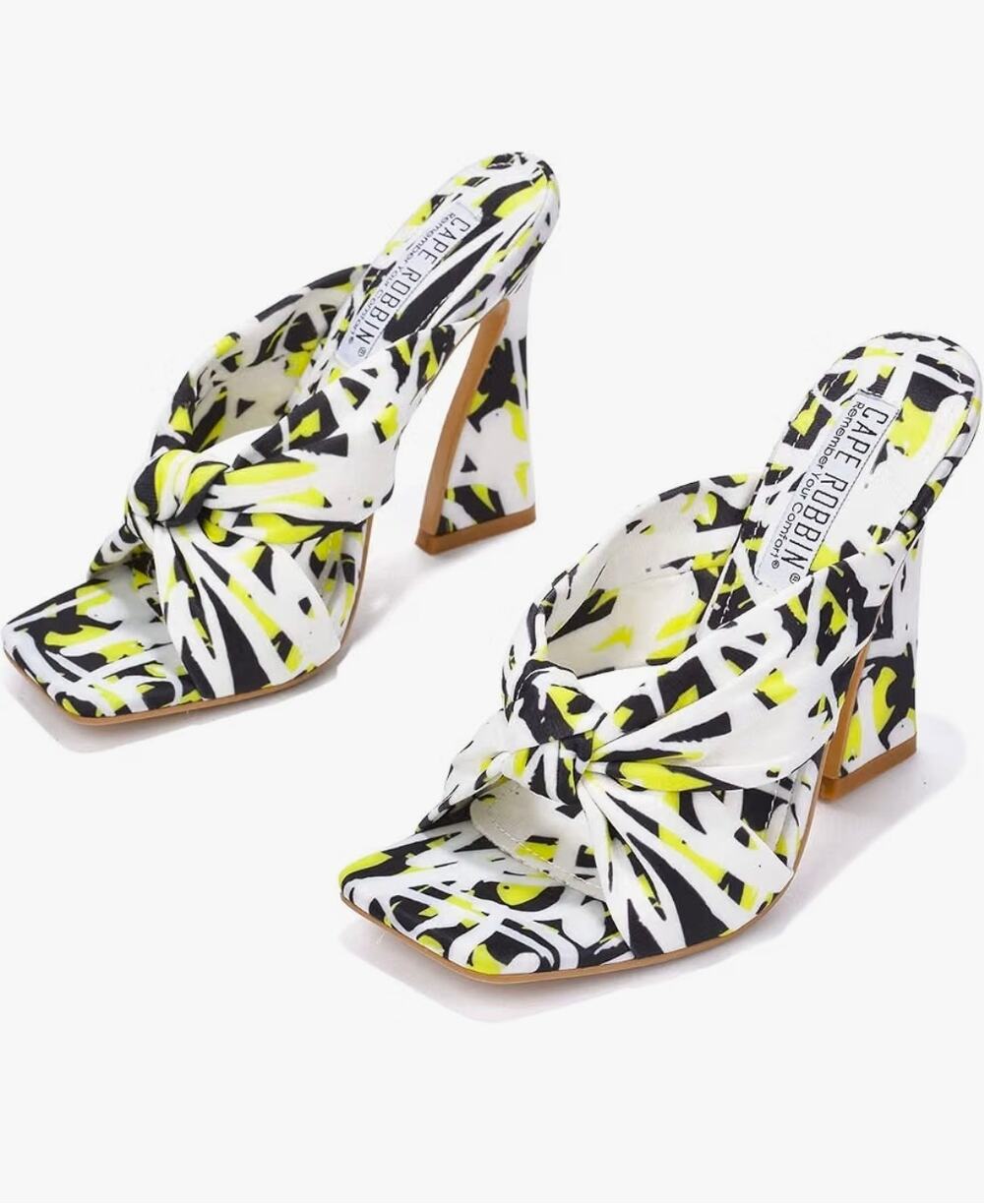 Cape Robbin Henny Sexy High Heels, Square Open Toe Heels Abstract Size 9